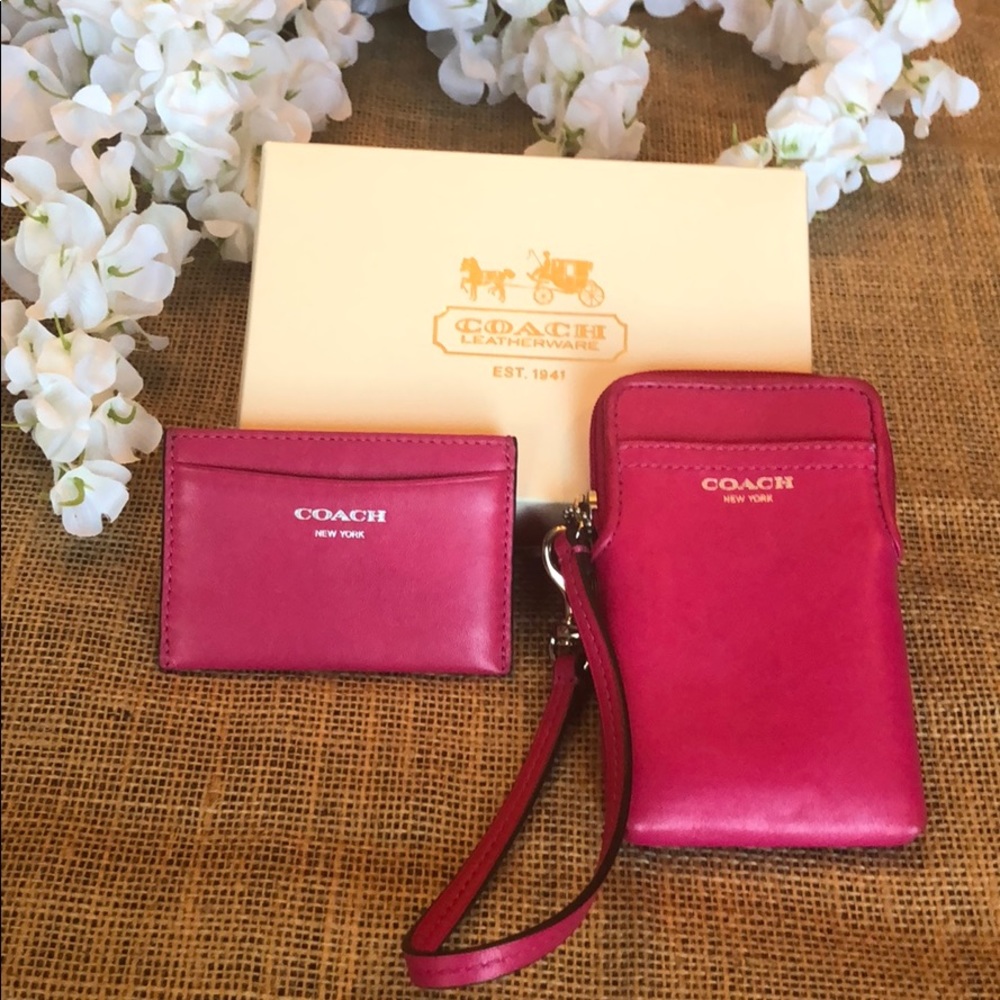 Coach hot pink card holder and wristlet